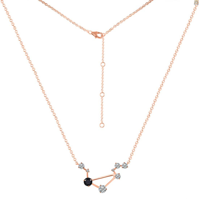Libra Zodiac Star Constellation Black Tourmaline & White Topaz Necklace BLS-RDN-494.