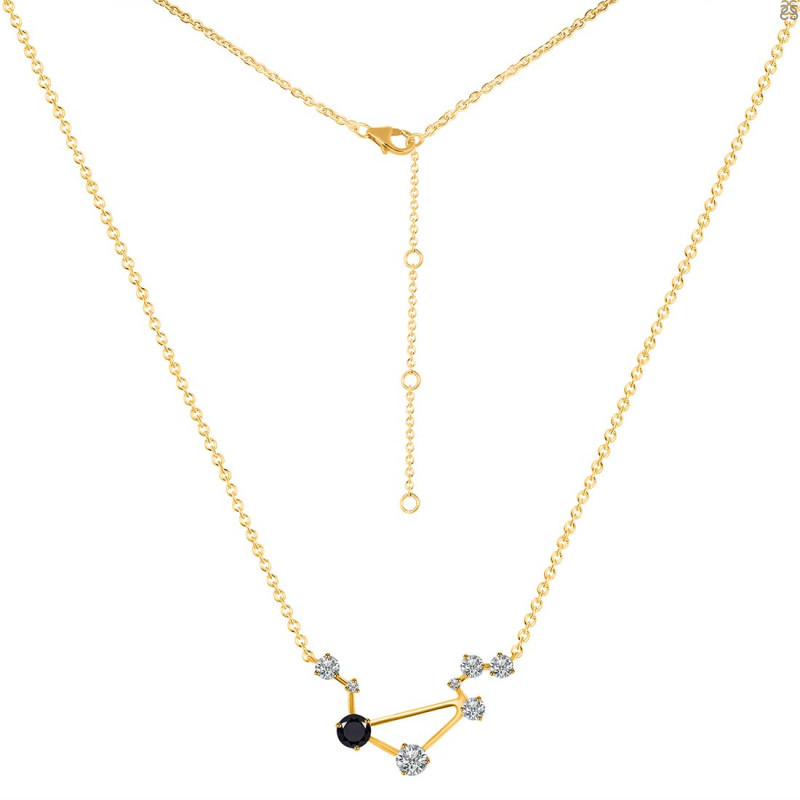 Libra Zodiac Star Constellation Black Tourmaline & White Topaz Necklace BLS-RDN-494.