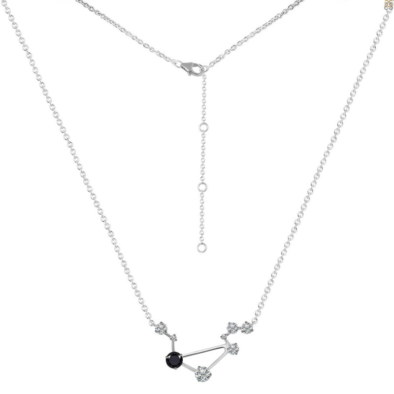 Libra Zodiac Star Constellation Black Tourmaline & White Topaz Necklace