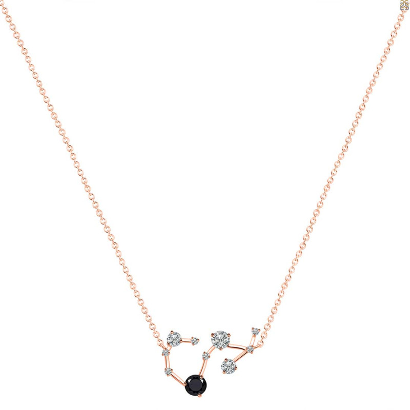 Scorpio Zodiac Star Constellation Black Tourmaline & White Topaz Necklace BLS-RDN-495.
