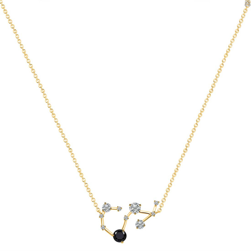 Scorpio Zodiac Star Constellation Black Tourmaline & White Topaz Necklace BLS-RDN-495.