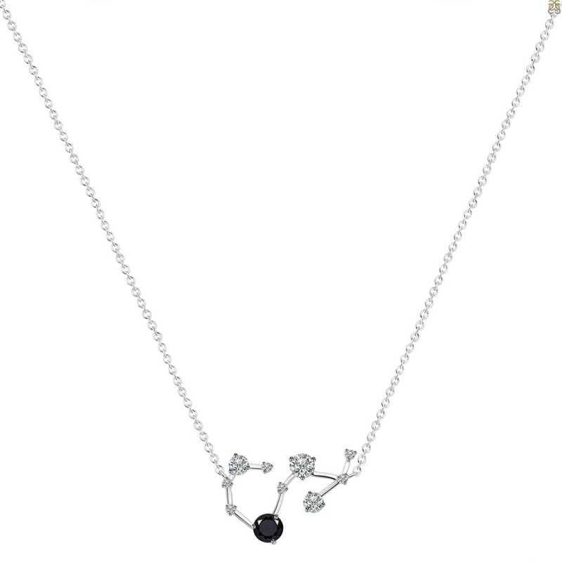 Scorpio Zodiac Star Constellation Black Tourmaline & White Topaz Necklace BLS-RDN-495.