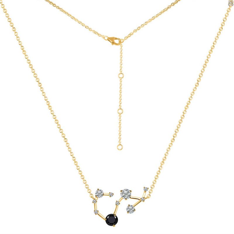 Scorpio Zodiac Star Constellation Black Tourmaline & White Topaz Necklace BLS-RDN-495.