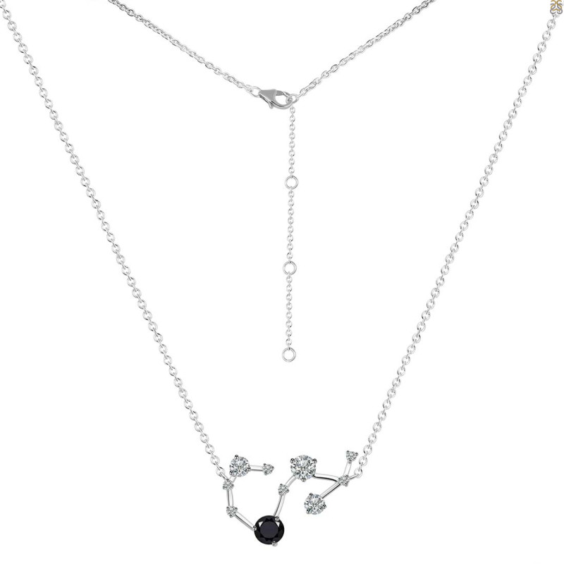Scorpio Zodiac Star Constellation Black Tourmaline & White Topaz Necklace