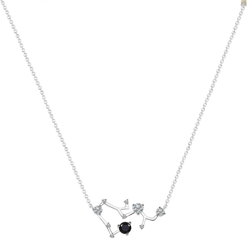 Sagittarius Zodiac Star Constellation Black Tourmaline & White Topaz Necklace BLS-RDN-496.