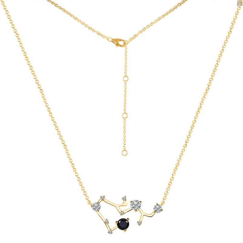 Sagittarius Zodiac Star Constellation Black Tourmaline & White Topaz Necklace BLS-RDN-496.