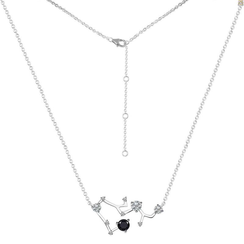Sagittarius Zodiac Star Constellation Black Tourmaline & White Topaz Necklace