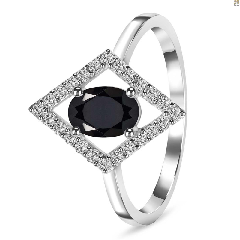 Black Tourmaline & White Topaz Ring
