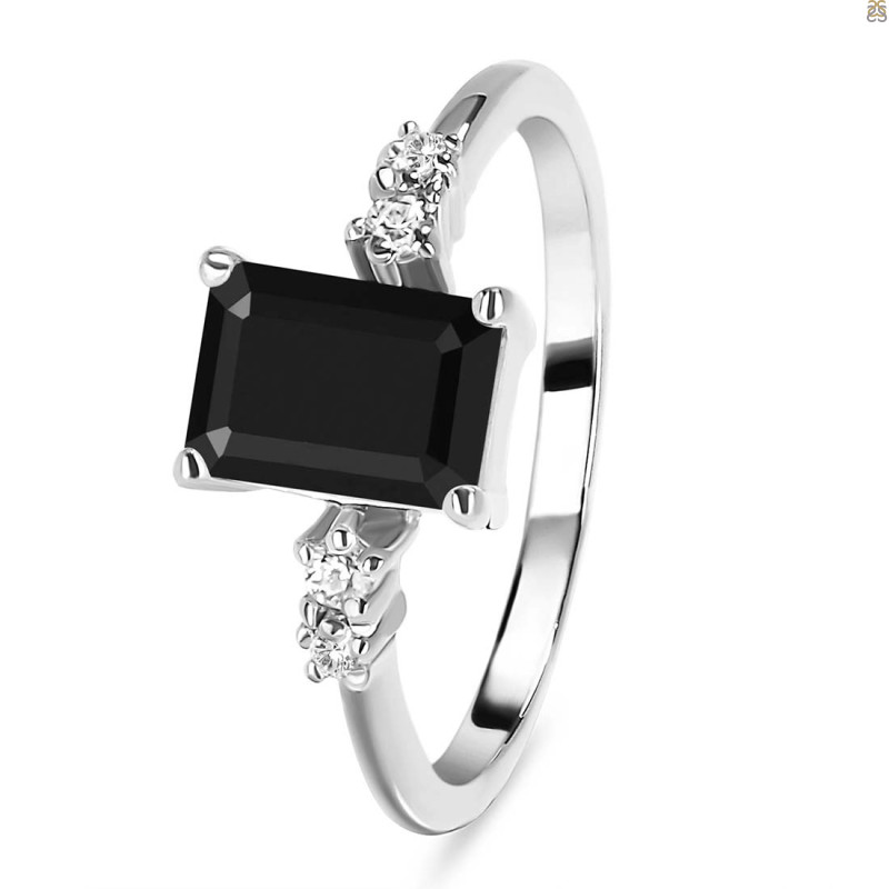 Black Tourmaline & White Topaz Ring