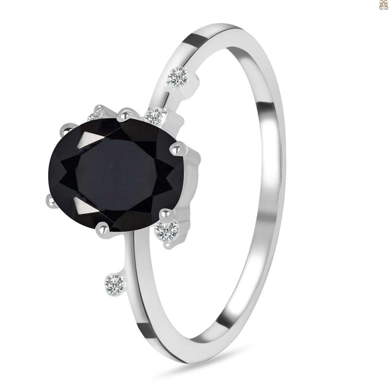 Black Tourmaline & White Topaz Ring
