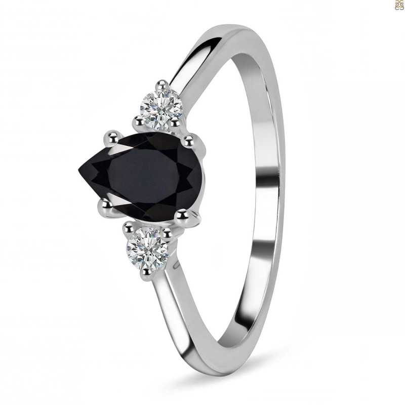 Black Tourmaline & White Topaz Ring