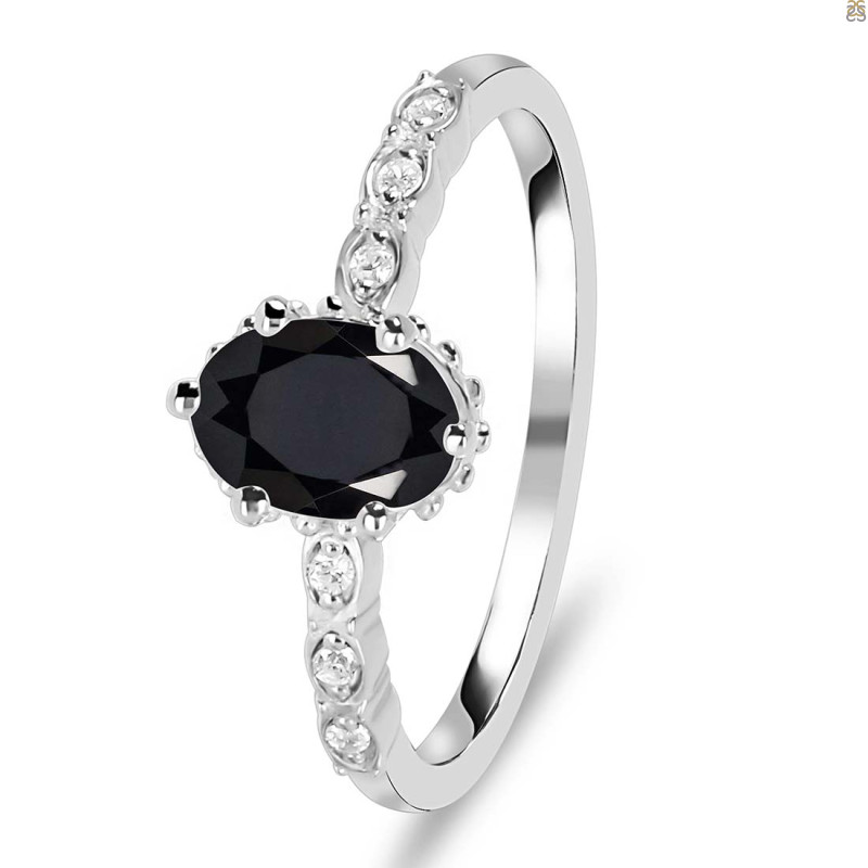 Black Tourmaline & White Topaz Ring