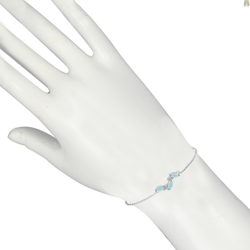 Blue Chalcedony & White Topaz Bracelet With Adjustable Camera Lock