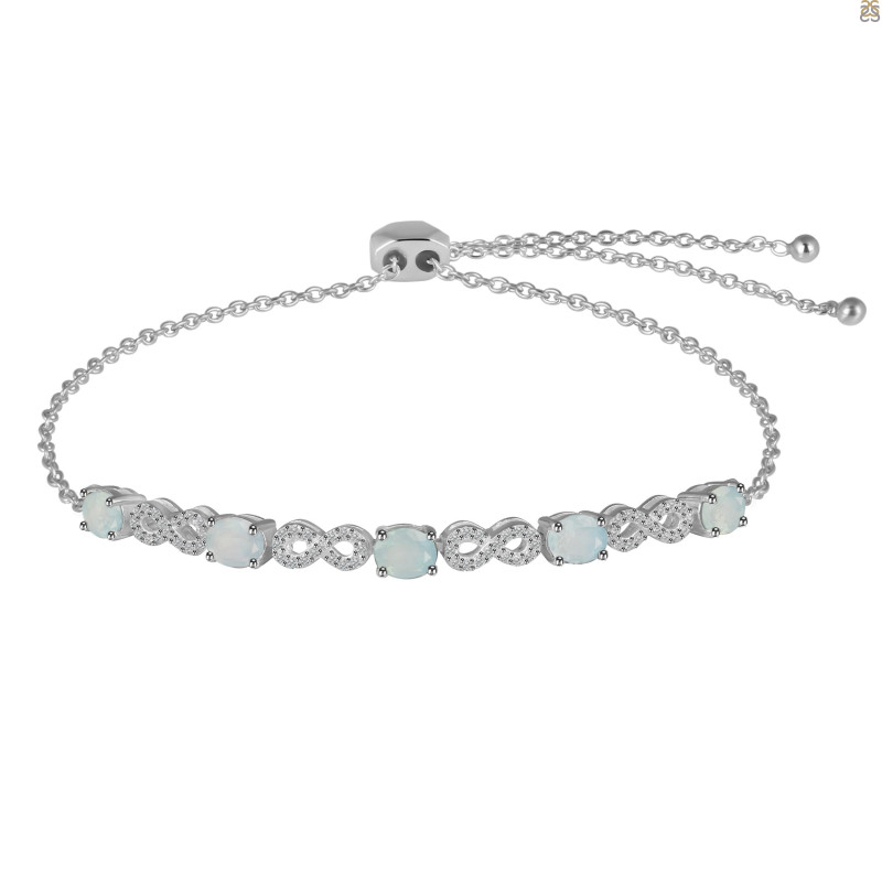 Blue Chalcedony & White Topaz Bracelet With Adjustable Camera Lock BLX-RDB-126.