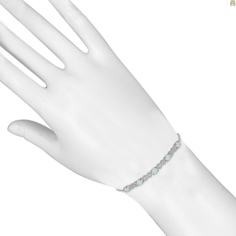 Blue Chalcedony & White Topaz Bracelet With Adjustable Camera Lock
