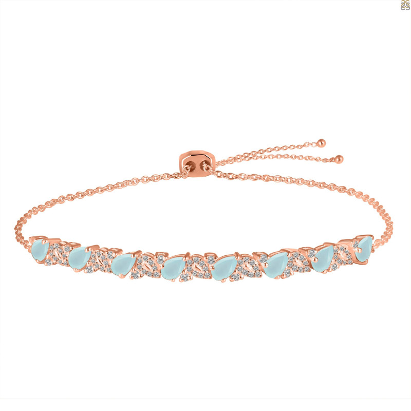 Blue Chalcedony & White Topaz Bracelet With Adjustable Camera Lock BLX-RDB-128.