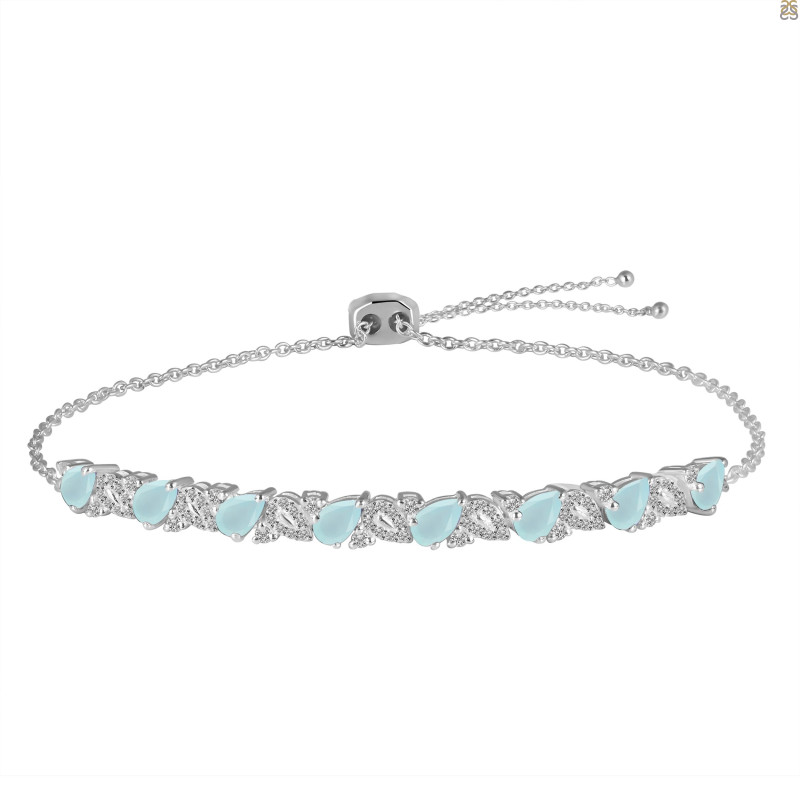 Blue Chalcedony & White Topaz Bracelet With Adjustable Camera Lock BLX-RDB-128.