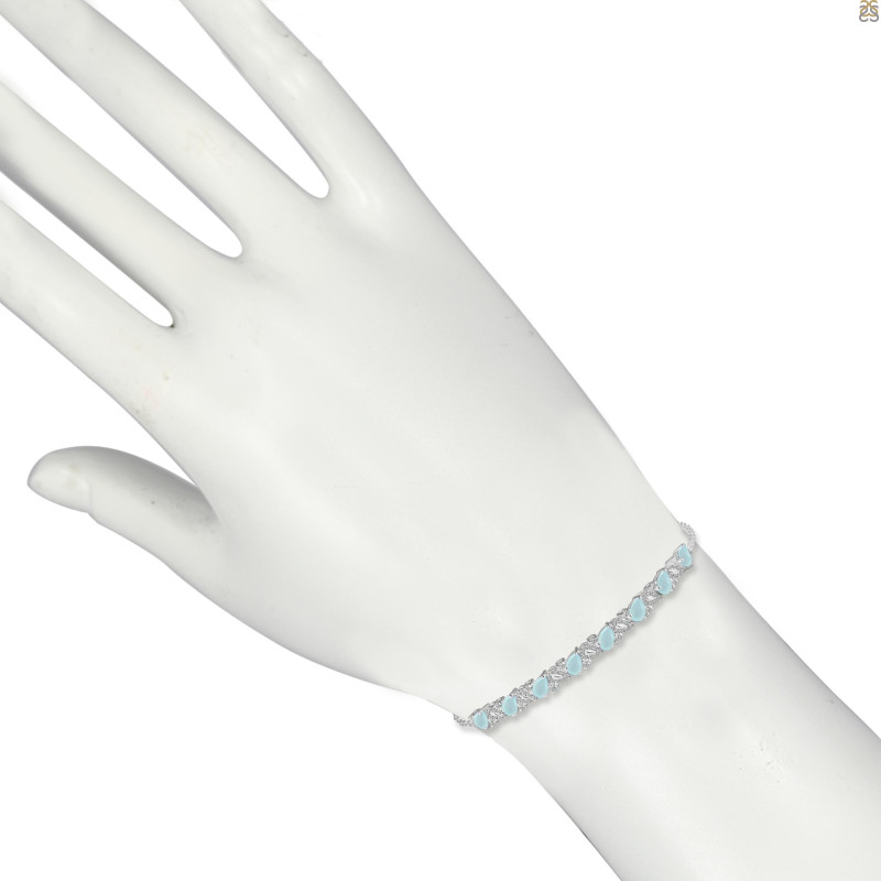 Blue Chalcedony & White Topaz Bracelet With Adjustable Camera Lock