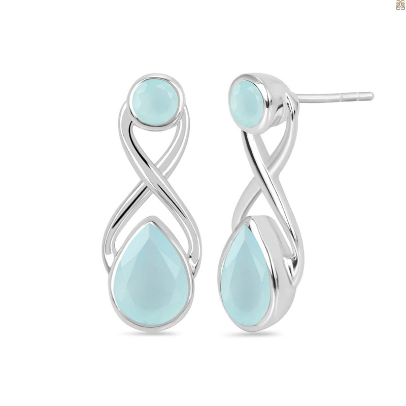 Blue Chalcedony Stud Earring