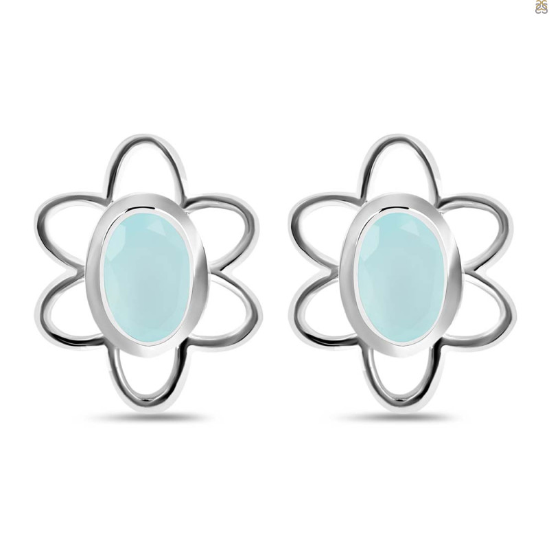 Blue Chalcedony Stud Earring BLX-RDE-12.