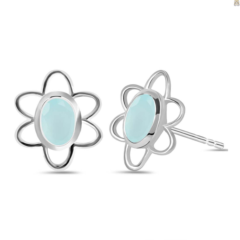 Blue Chalcedony Stud Earring