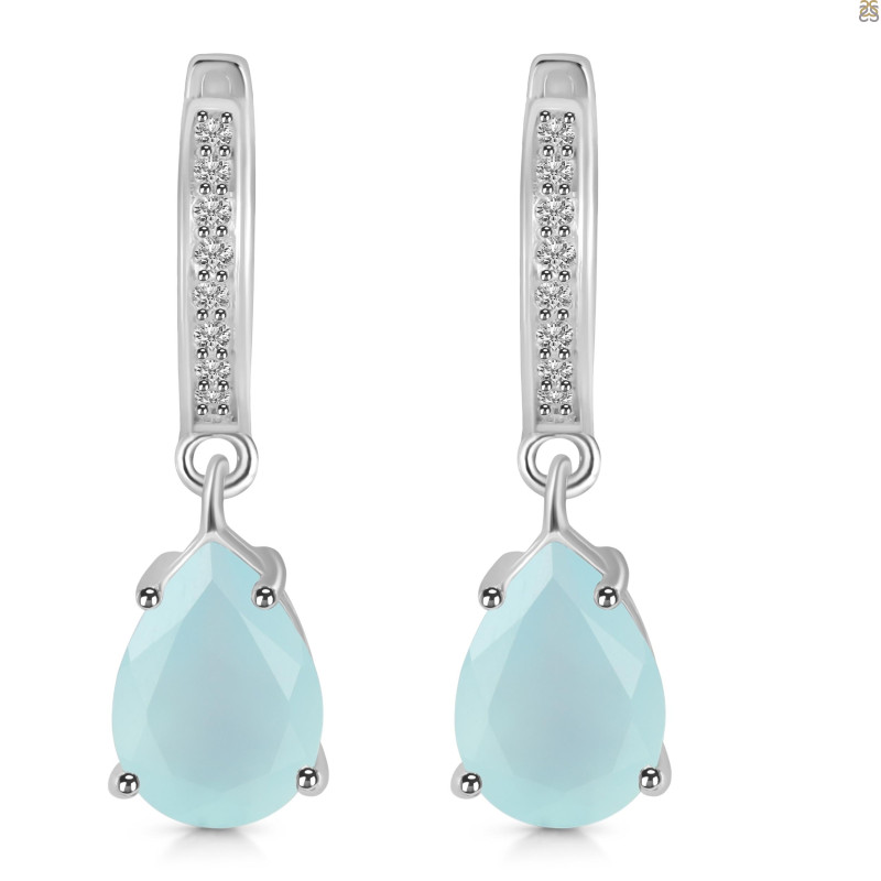 Blue Chalcedony & White Topaz Hoop Earring BLX-RDE-1223.