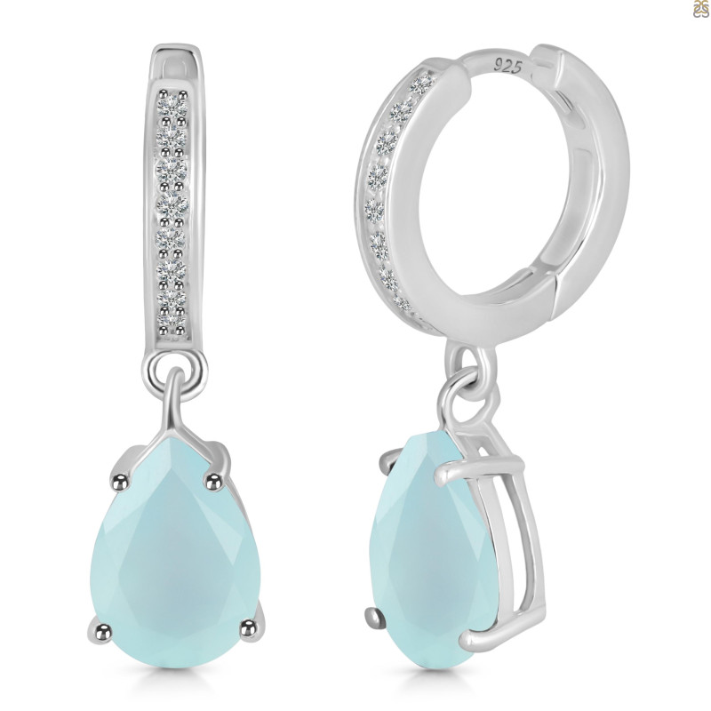 Blue Chalcedony & White Topaz Hoop Earring