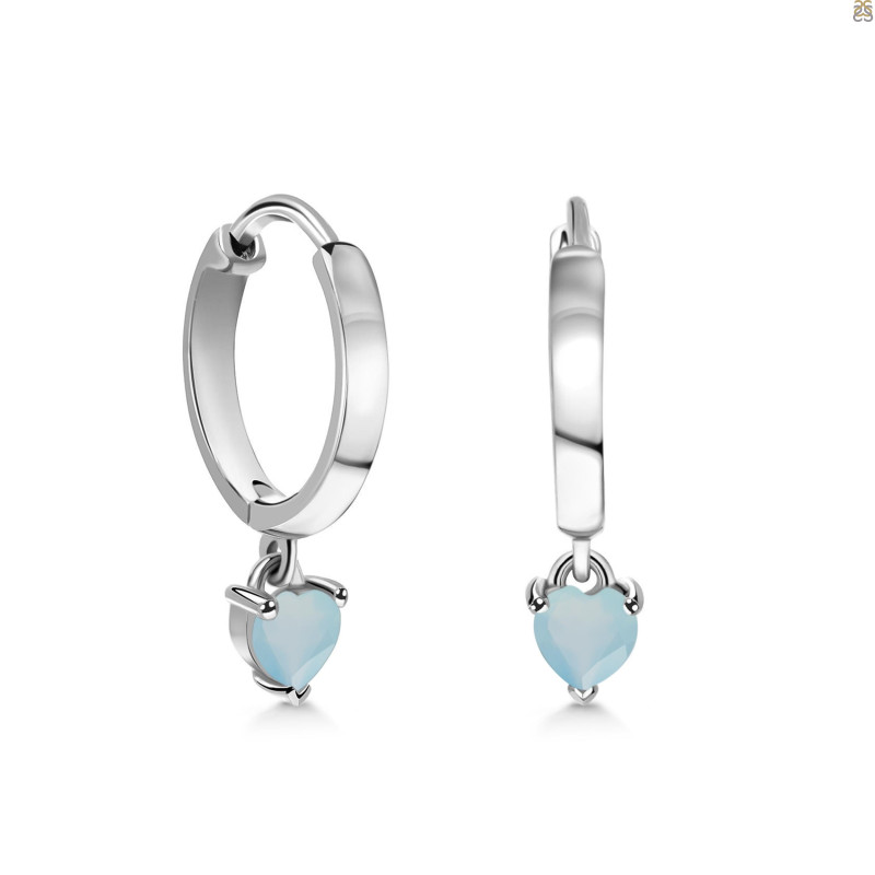 Blue Chalcedony Heart Hoop Earring