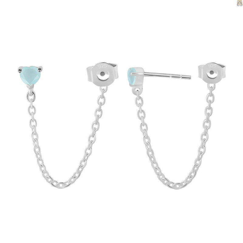 Blue Chalcedony Chain Stud Earring