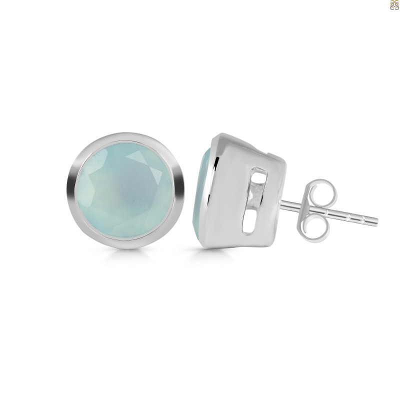 Blue Chalcedony Stud Earring