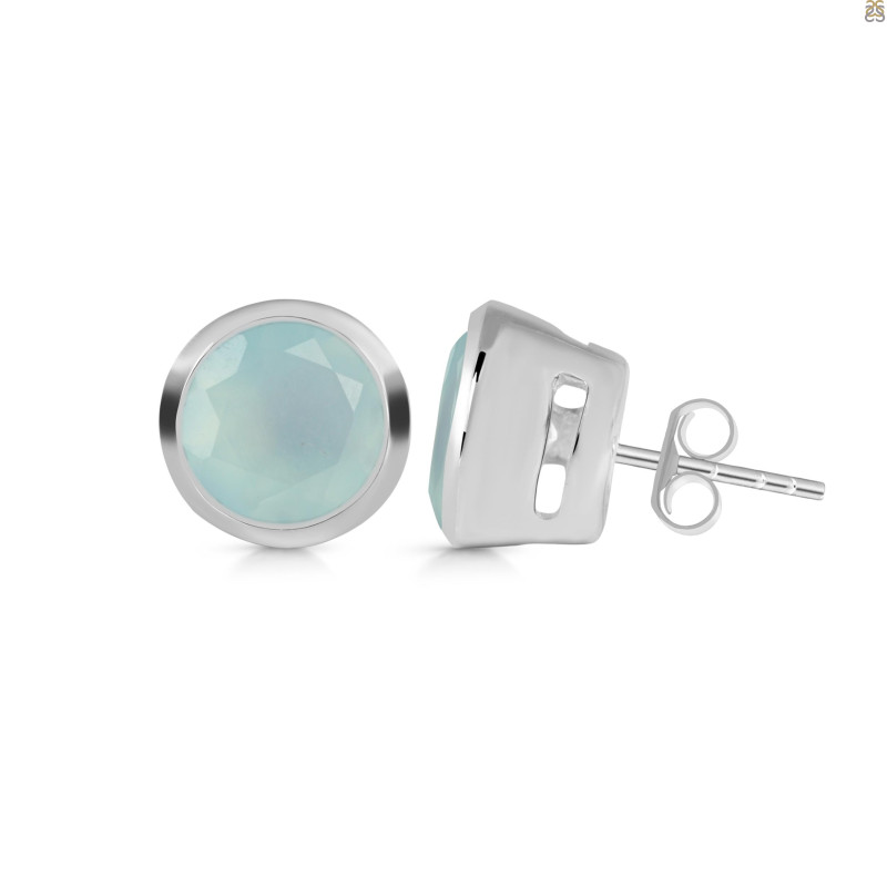 Blue Chalcedony Stud Earring