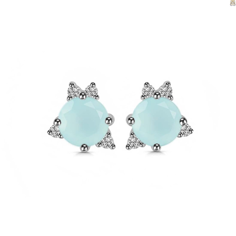 Blue Chalcedony & White Topaz Stud Earring BLX-RDE-1260.