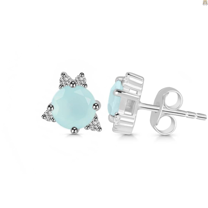 Blue Chalcedony & White Topaz Stud Earring