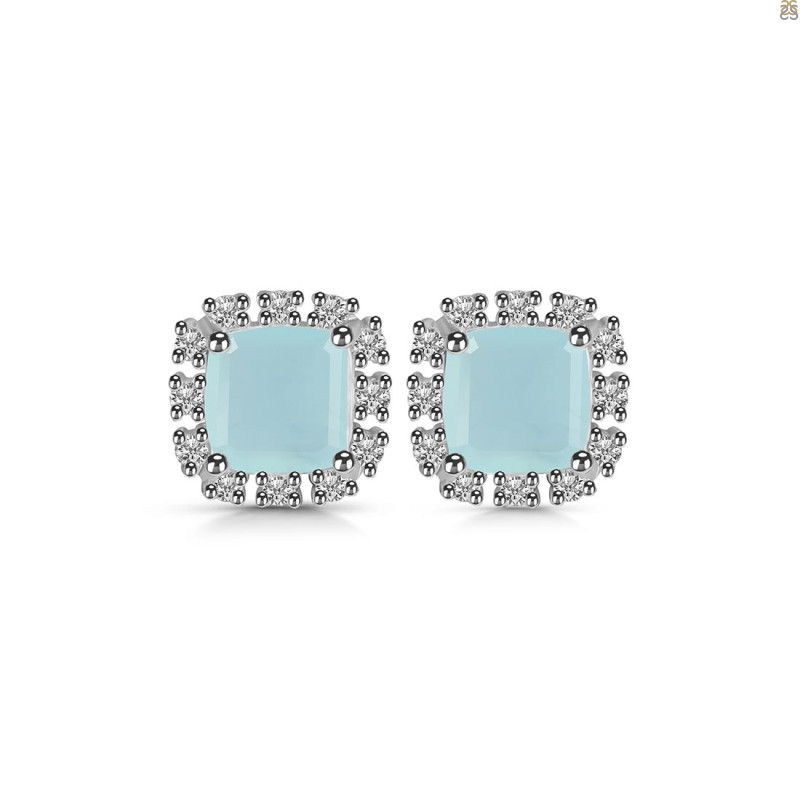 Blue Chalcedony & White Topaz Stud Earring BLX-RDE-1263.