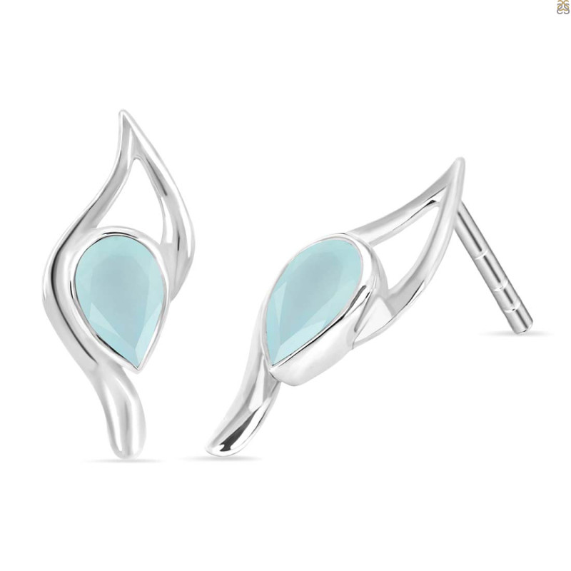 Blue Chalcedony Stud Earring