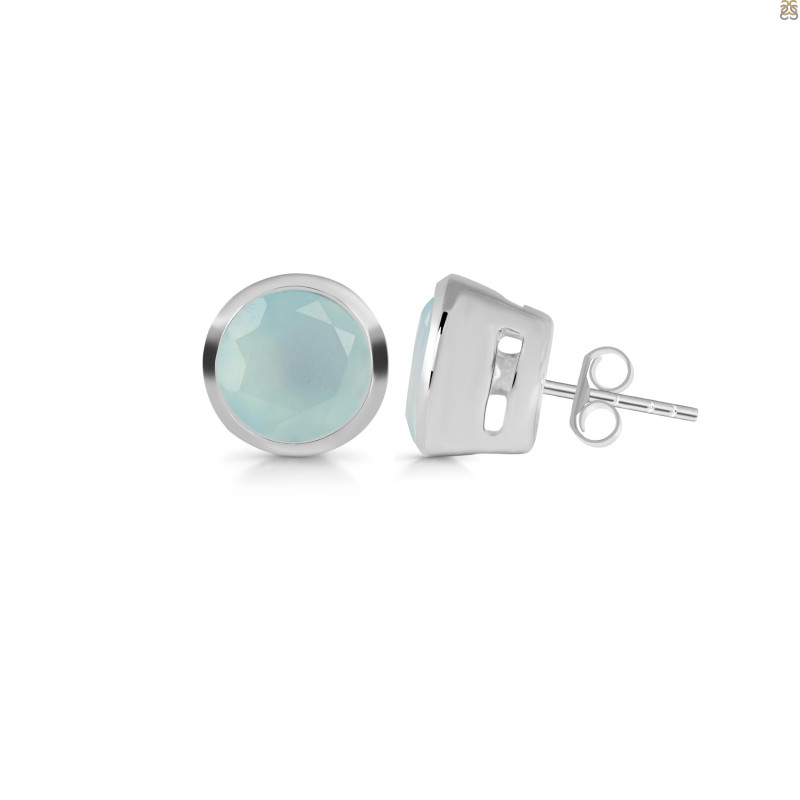 Blue Chalcedony Stud Earring