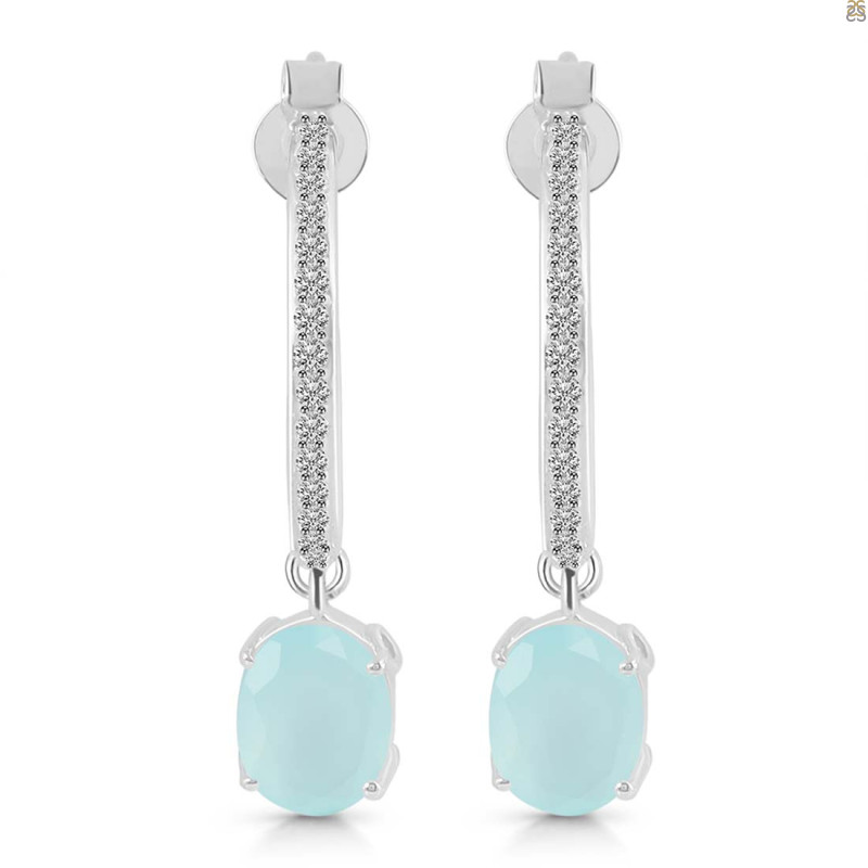Blue Chalcedony & White Topaz Hoop Earring
