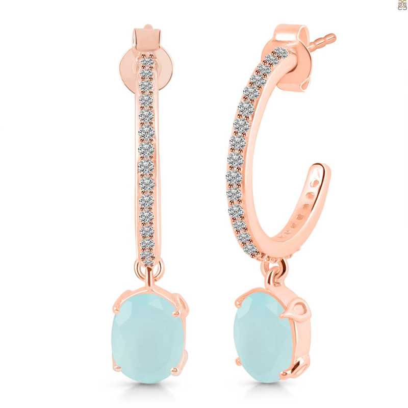 Blue Chalcedony & White Topaz Hoop Earring BLX-RDE-1469.