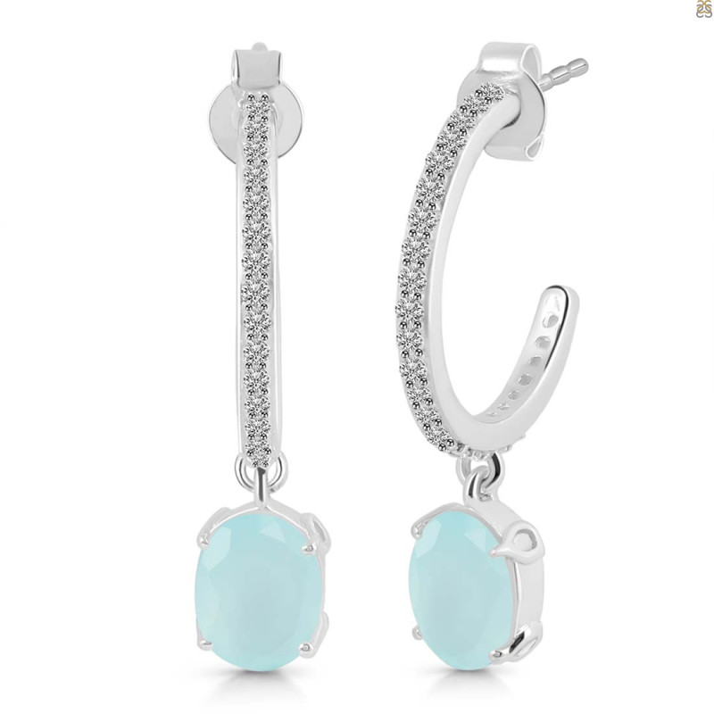 Blue Chalcedony & White Topaz Hoop Earring BLX-RDE-1469.