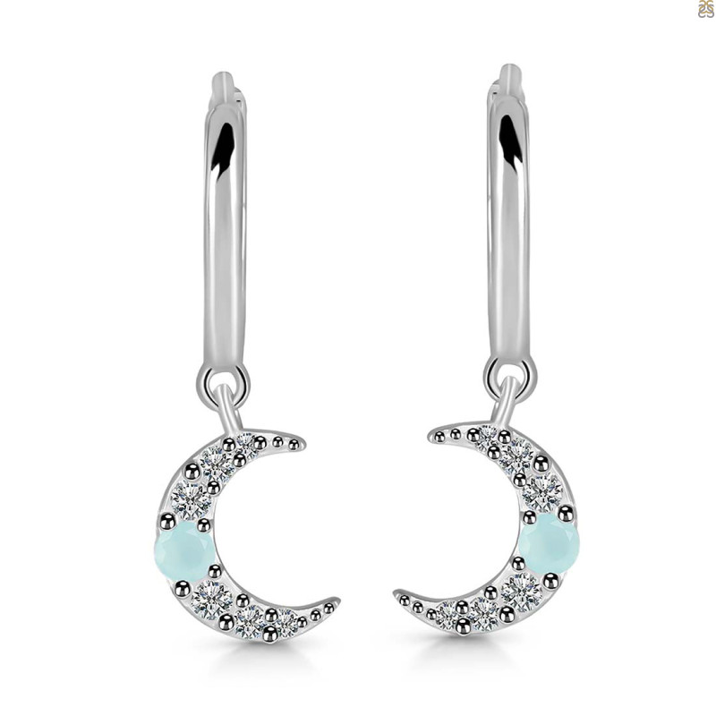 Blue Chalcedony & White Topaz Hoop Earring
