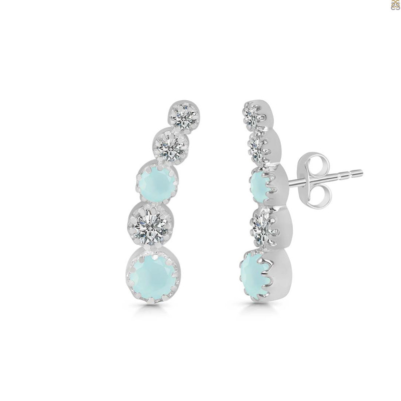 Blue Chalcedony & White Topaz Stud Earring