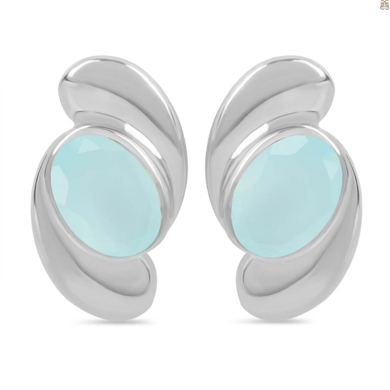 Blue Chalcedony Stud Earring BLX-RDE-15.