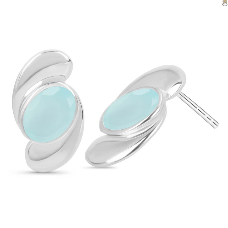 Blue Chalcedony Stud Earring