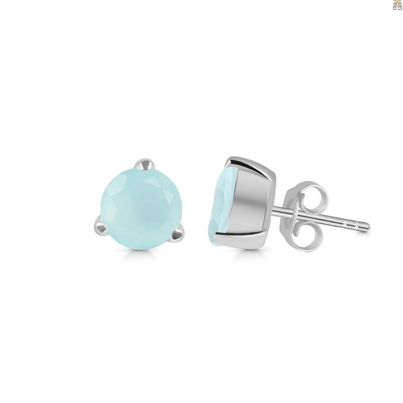 Blue Chalcedony Stud Earring