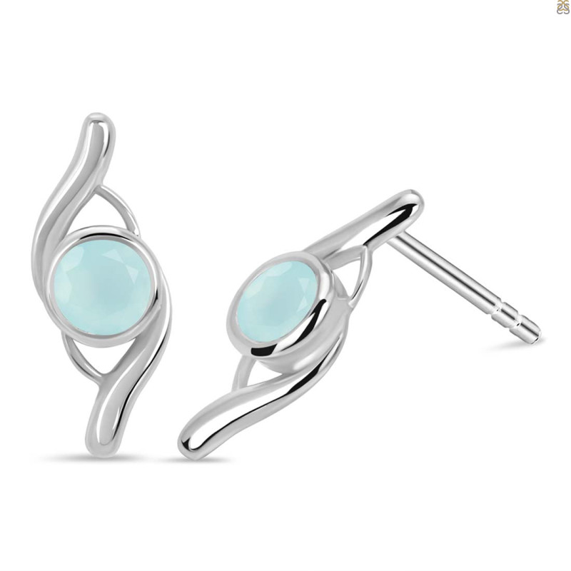 Blue Chalcedony Stud Earring