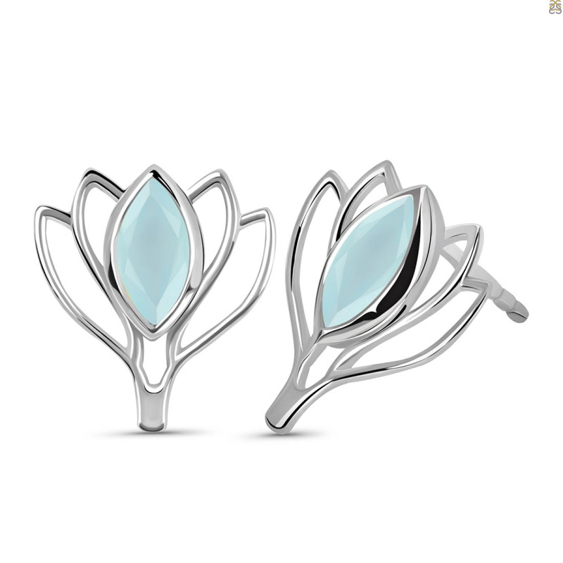 Blue Chalcedony Stud Earring