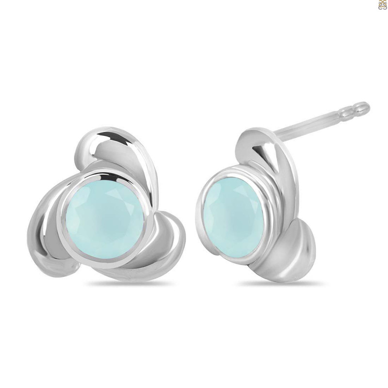 Blue Chalcedony Stud Earring