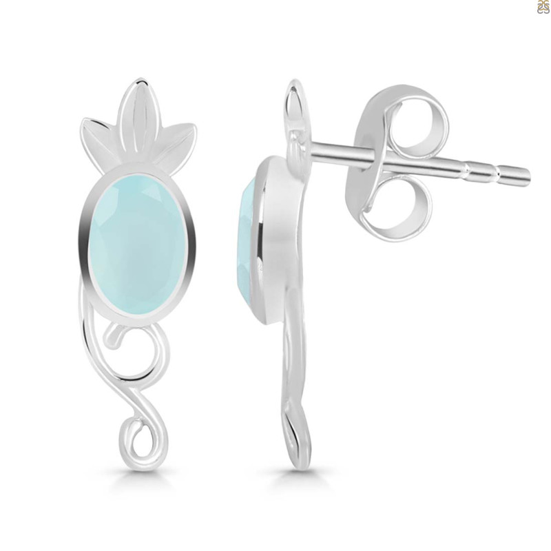 Blue Chalcedony Stud Earring