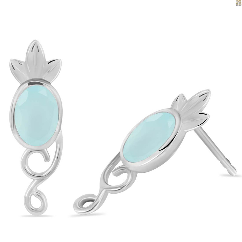 Blue Chalcedony Stud Earring