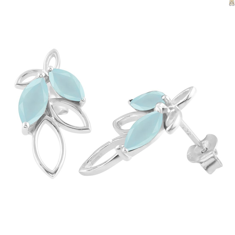 Blue Chalcedony Stud Earring